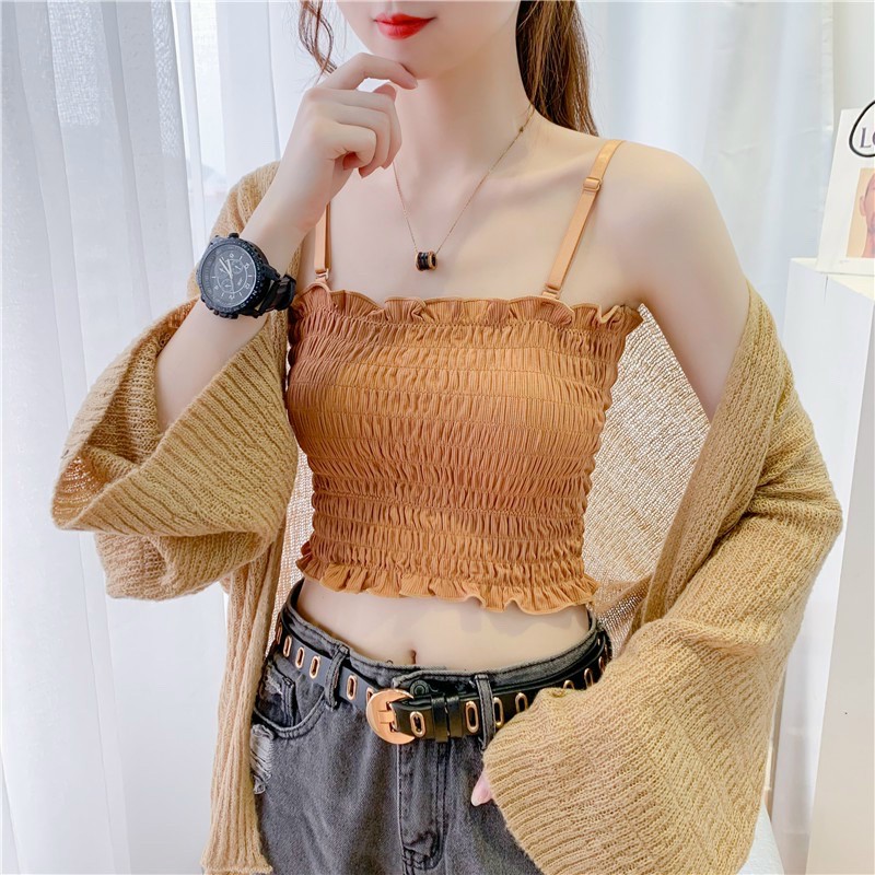 Áo 2 dây nữ rút nhúng thân siêu xinh - áo croptop nữ - Br18