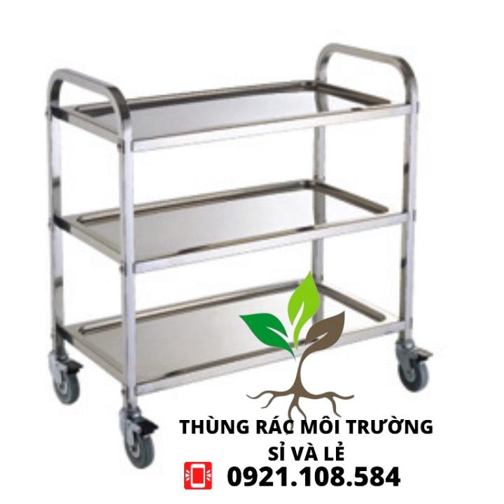 Xe đẩy inox 3 tầng dọn dẹp thức ăn nhà hàng khách sạn(chưa kèm theo thau,xô)