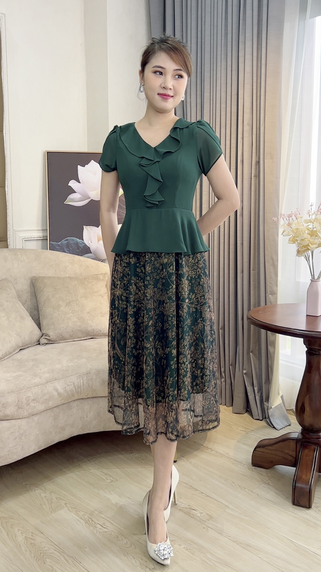 Đầm Xòe Trung Niên [ Linh Trà ] (TM 387) Vải Voan Hàn Trang Nhã Thanh Lịch Sang Trọng Cho Quý Bà