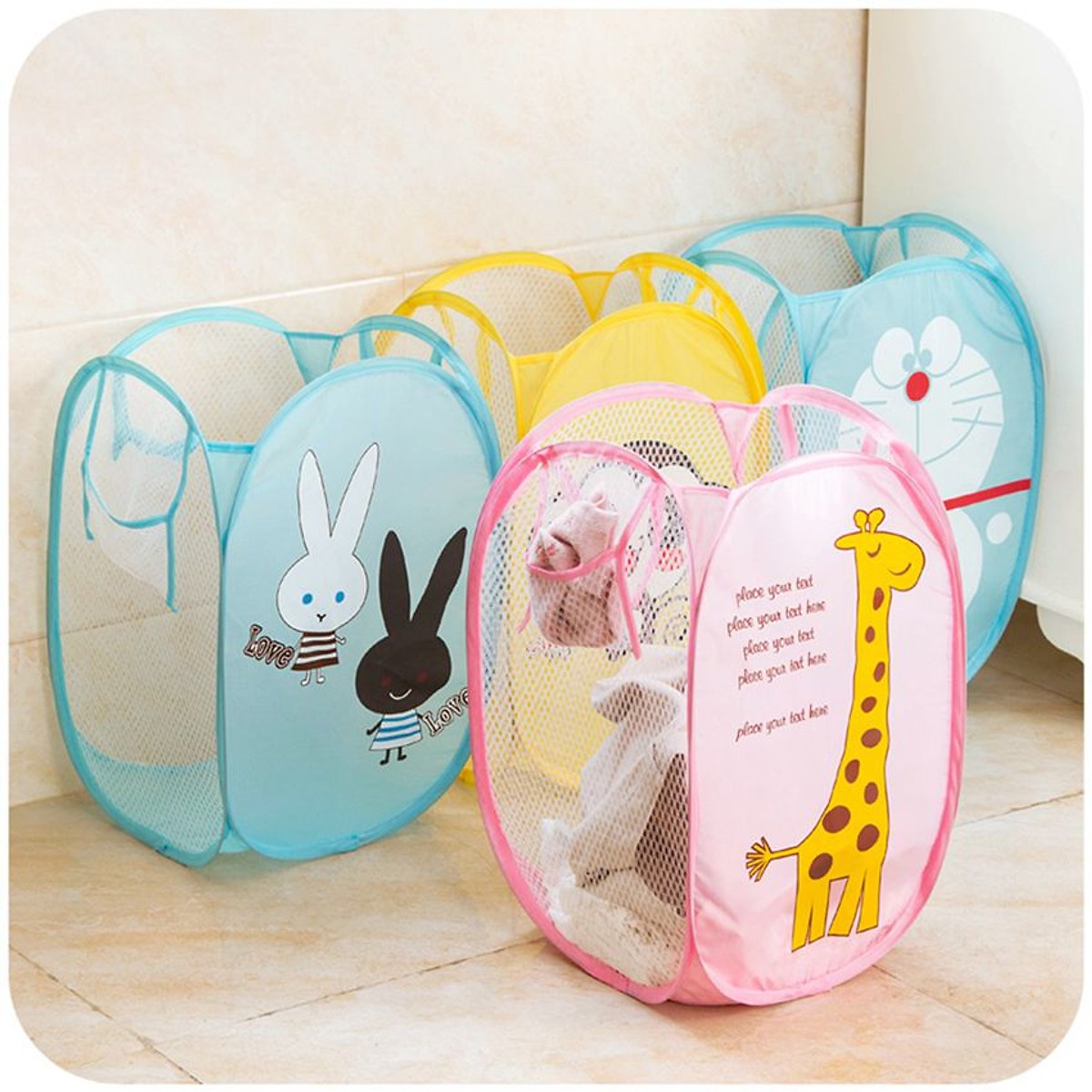 Bộ 2 Giỏ đựng quần áo, đồ chơi cho bé xếp gọn hình thú ngộ nghĩnh