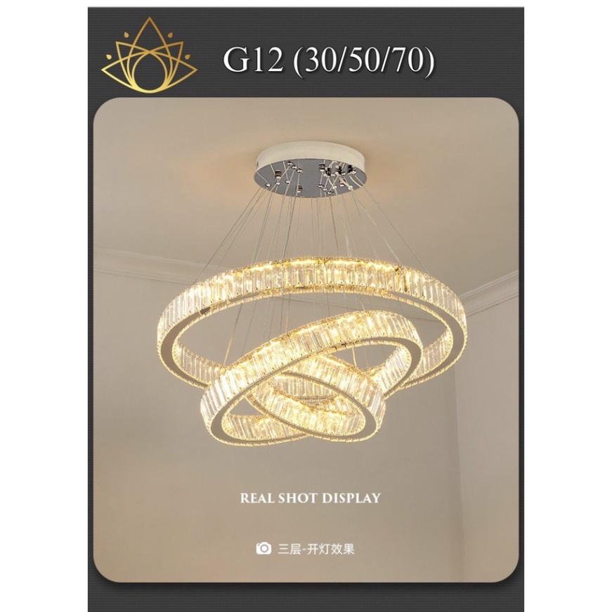 Đèn Chùm Thả Trần 3 Vòng Bản Phale Dày,Khiển Từ Xa,Kích Thước 30x50x70,Trang Trí Phòng Khách,Ngủ Bếp Ăn,Mã G12