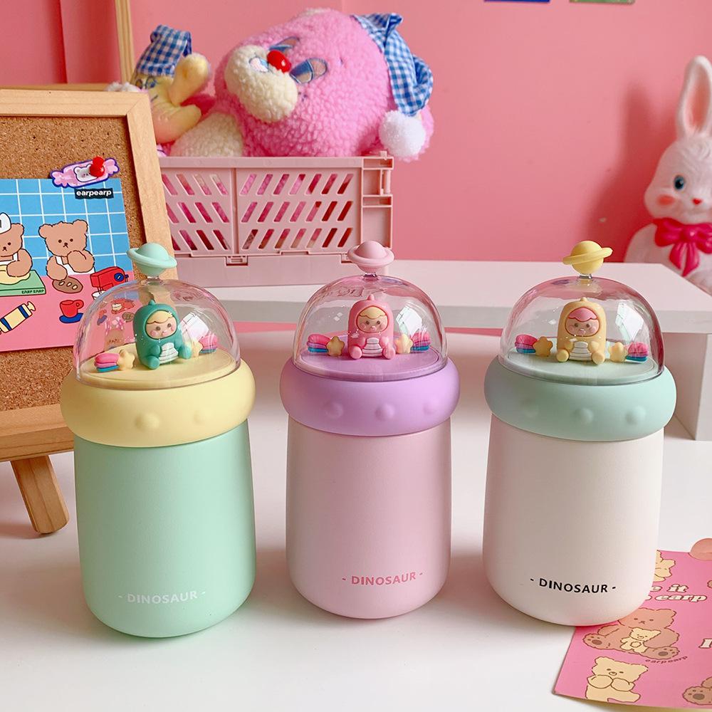 Ins Hoạt Hình Dễ Thương Kawaii Bình Giữ Nhiệt Thép Không Gỉ 304 Gấu Khủng Long Kid Sinh Viên Cách Nhiệt Tumbler 350Ml Chân Không Bình