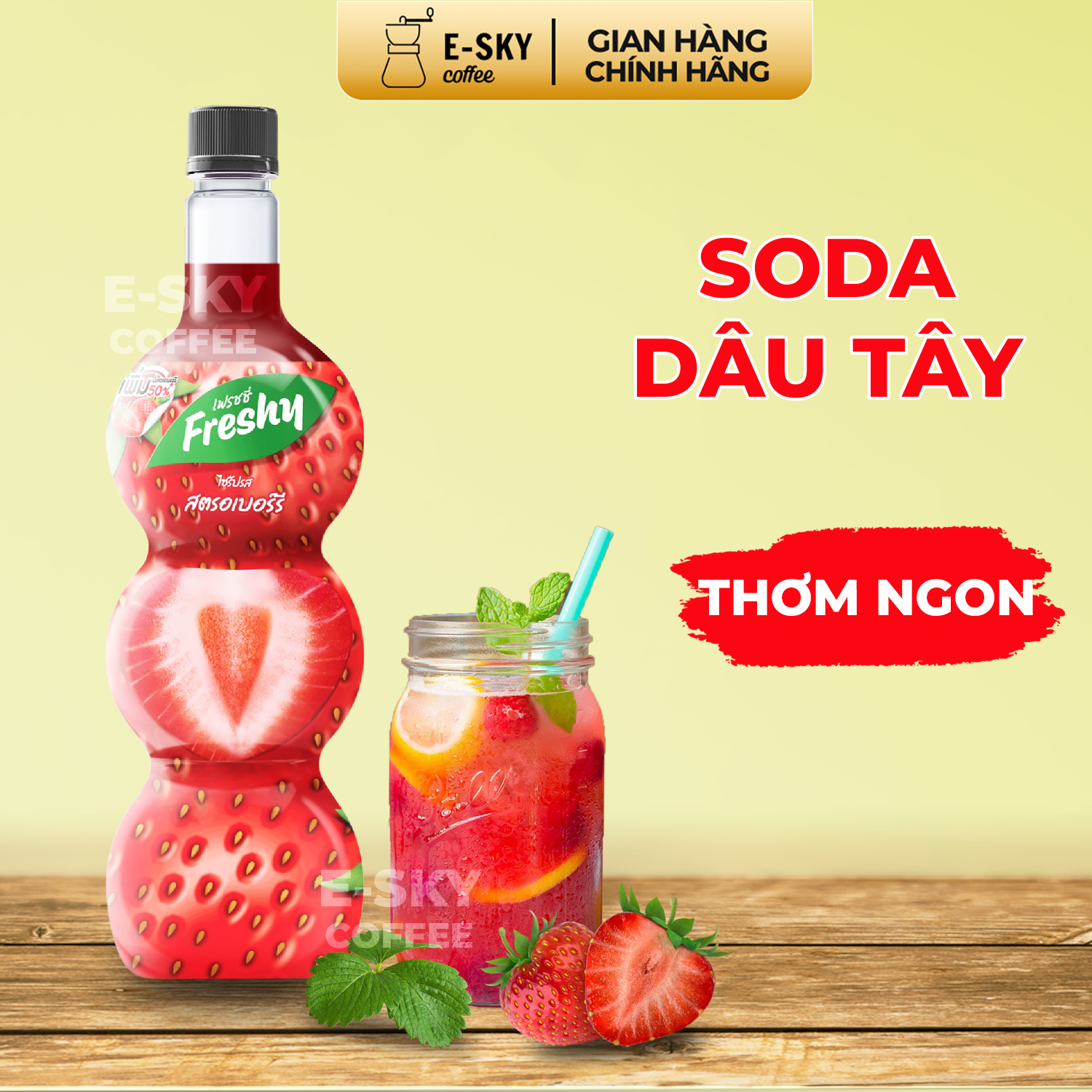 Siro Dâu Tây Freshy Strawberry Syrup Nguyên Liệu Pha Chế Trà Sữa Chai  710ml