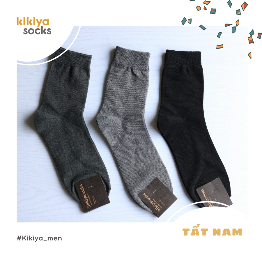 Tất vớ nam cotton cổ cao Kikiya cao cấp Hàn Quốc M-C-029
