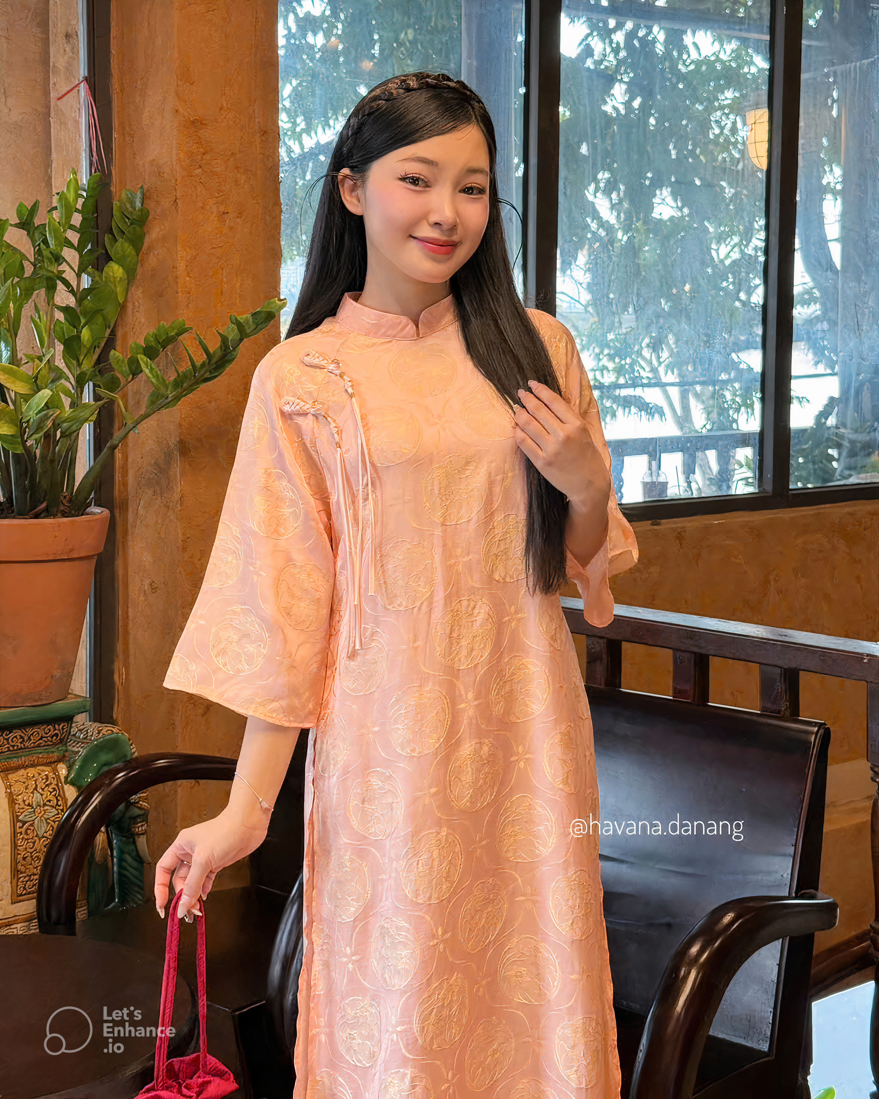 BỘ ÁO DÀI NỮ CÁCH TÂN TẰM – HỌA TIẾT ĐĨA