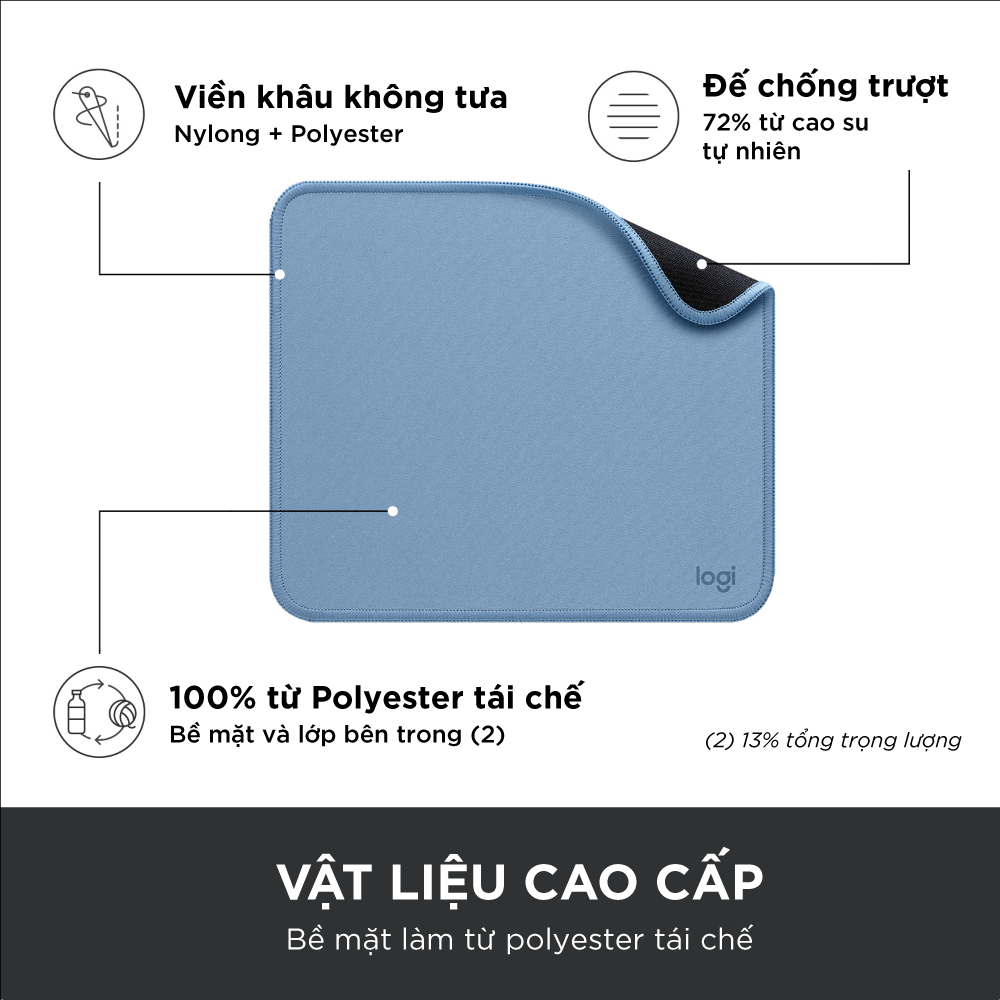 Lót chuột Logitech Mouse Pad - Đế cao su chống trượt, lướt dễ dàng, bề mặt chống đổ tràn, bền bỉ, nhỏ gọn - Hàng chính hãng - Màu