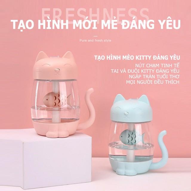 Máy Phun Sương Tạo Độ Ẩm Dùng Pin Sạc Hình Mèo Kitty Nhiều Màu