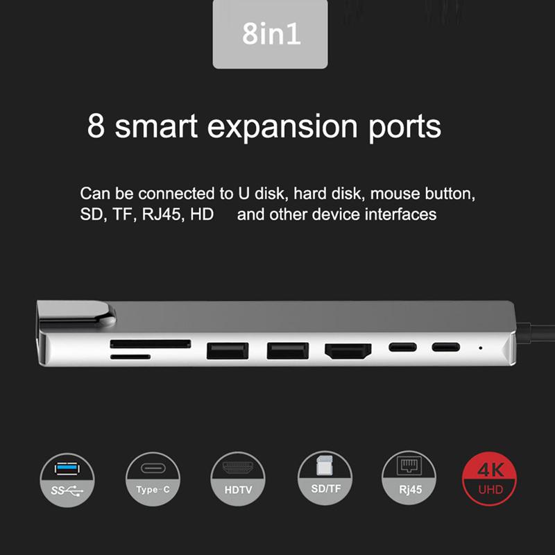 USBC HUB Loại C Sang 4K HDMI-Tương Thích PD Nhanh Sạc Dock USB 3.0 RJ45 Cổng SD/đầu Đọc Thẻ TF Dành Cho Máy Tính Laptop Hợp Đầu