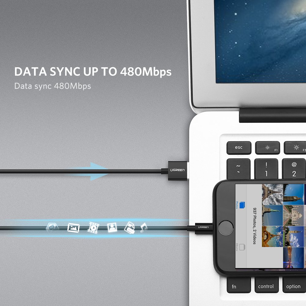 Dây USB lighting có chip mFI UGREEN 10471 1,5M (đen) - Hàng Chính Hãng