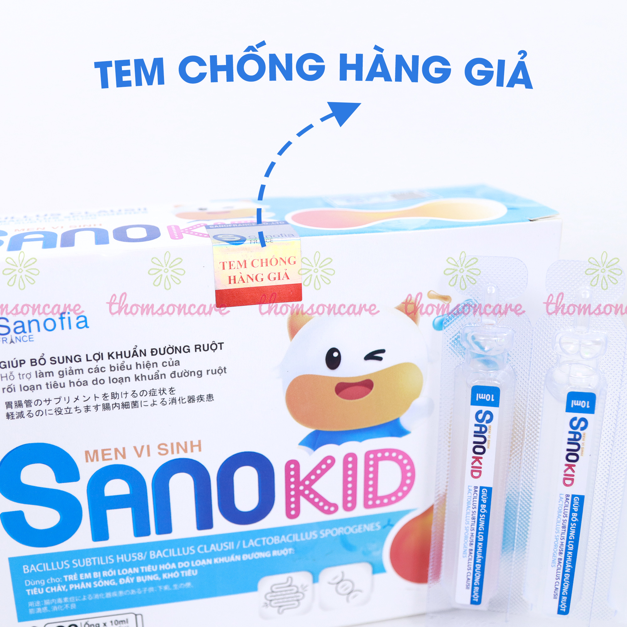 Men vi sinh Sanokid - Bổ sung lợi khuẩn đường ruột, ngăn ngừa tình trạng tiêu chảy, phân sống - Hộp 20 ống x 10ml Thomsoncare