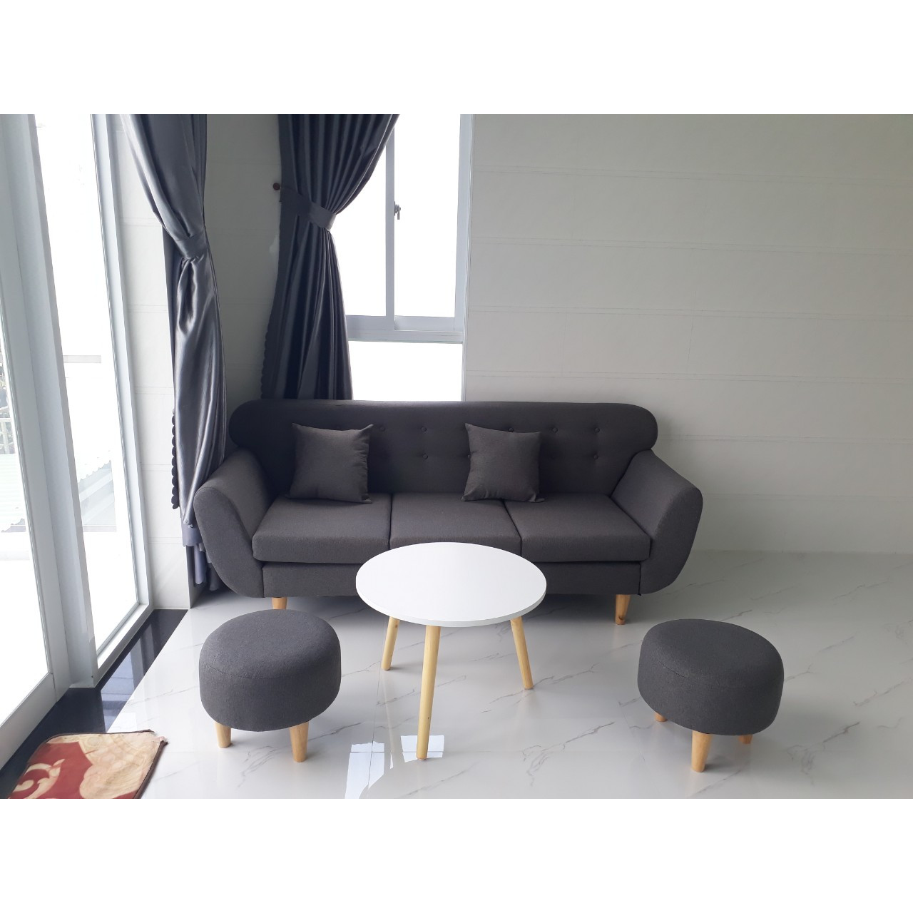 Bộ sofa băng phòng khách tay cong 1m9x80 xám đen