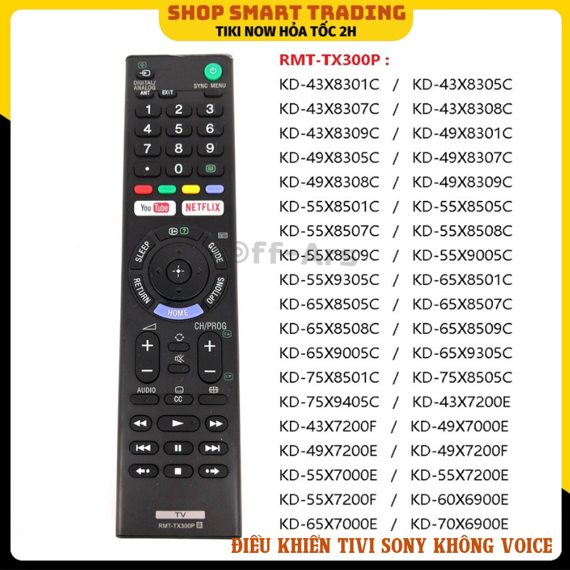 Remote điều khiển tivi dành cho Sony smart thông minh thông dụng nhất RMT-TX300P - Hàng nhập khẩu