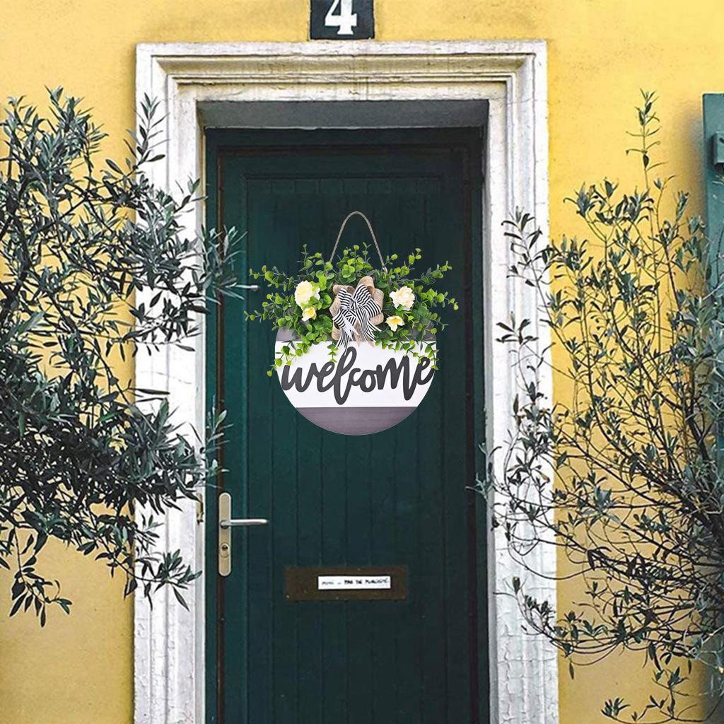 Round Wood Welcome Sign Fake Porch Hanging Front Door Decors