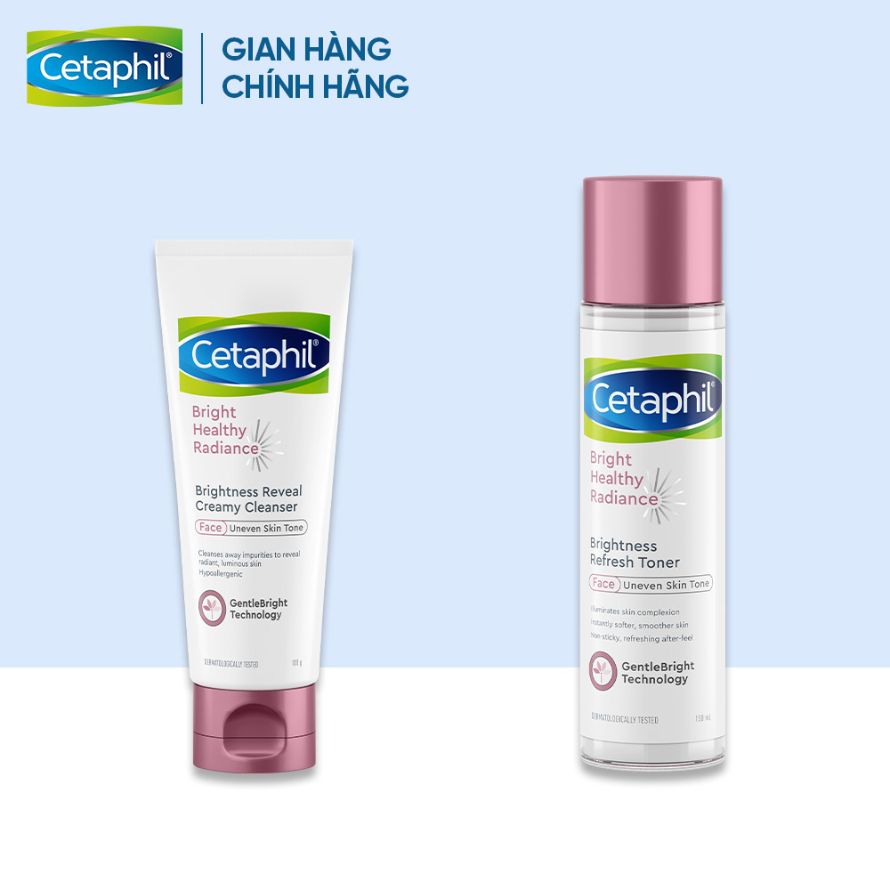 Combo làm sáng da Sữa rửa mặt Cetaphil Bright Healthy Radiance Brightness Reveal Creamy Cleanser 100g và Nước cân bằng Cetaphil Bright Healthy Radiance Refresh Toner 150ml