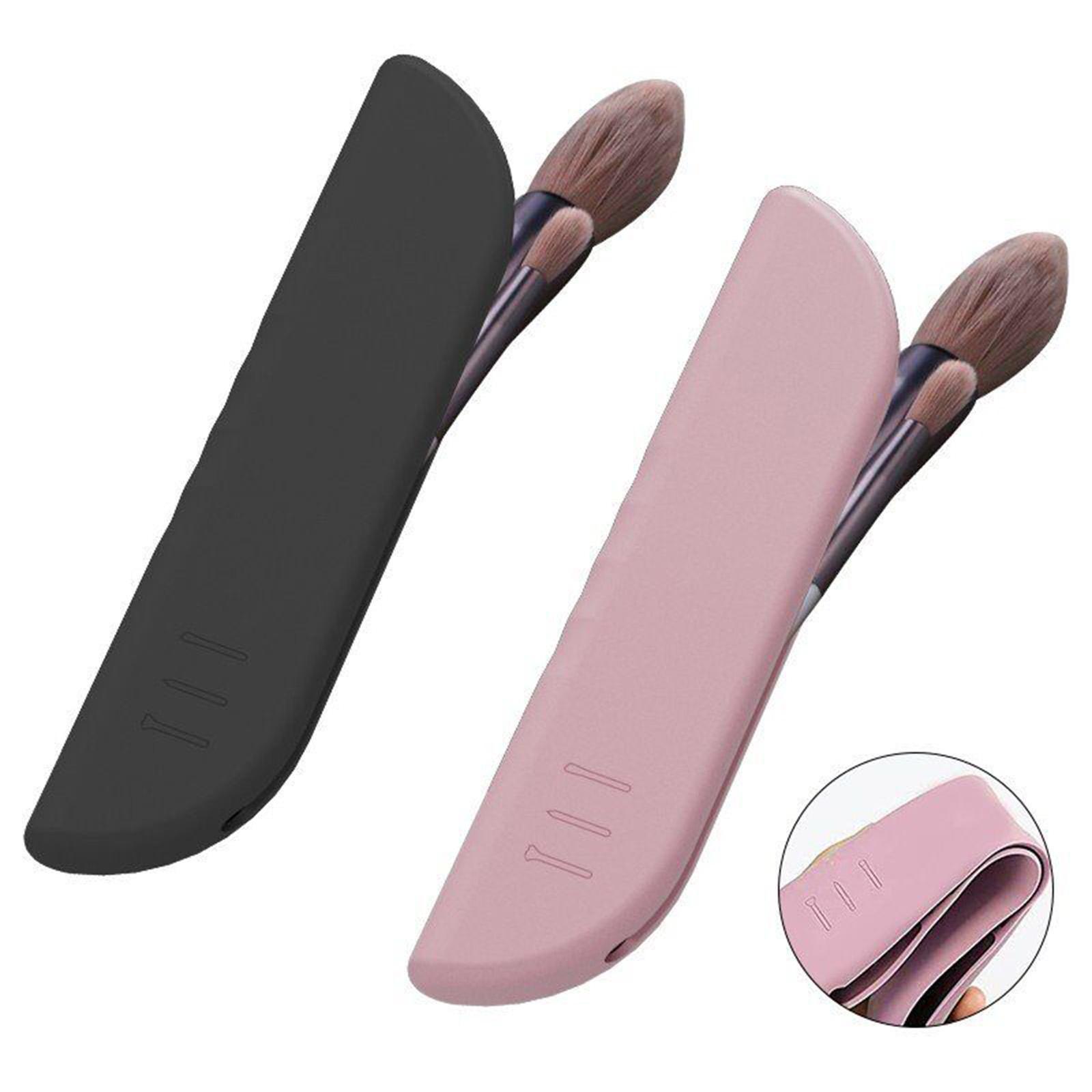 2Pcs Portable Makeup Brush Holder Soft Silicone Travel Brushes Organizer