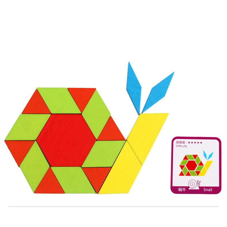 Bộ Xếp Hình Sáng Tạo Pattern Block 155 Chi Tiết Cho Bé Đồ Chơi Gỗ, Giáo Cụ Montessori, Dành Cho Bé Từ 3 Tuổi