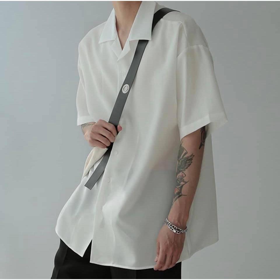 Áo Sơ Mi Trơn thun Cổ Vest Tay Ngắn Nam Cho Tomboy Trắng Đen Form Rộng Bigsize 100kg Unisex Cao Cấp Công Sở Nguyễn Nguyên