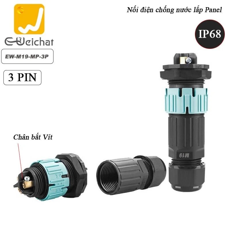 Đầu cút nối điện chống nước IP68 lắp panel hộp kỹ thuật 3,4,5 pin E-Weichat EW-M19-MP. Hàng Chính Hãng