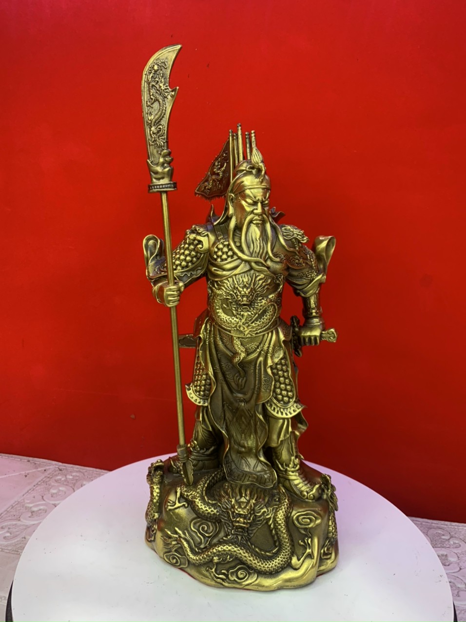 Tượng quan công, quan vân trường 5 cờ bằng đồng MS246