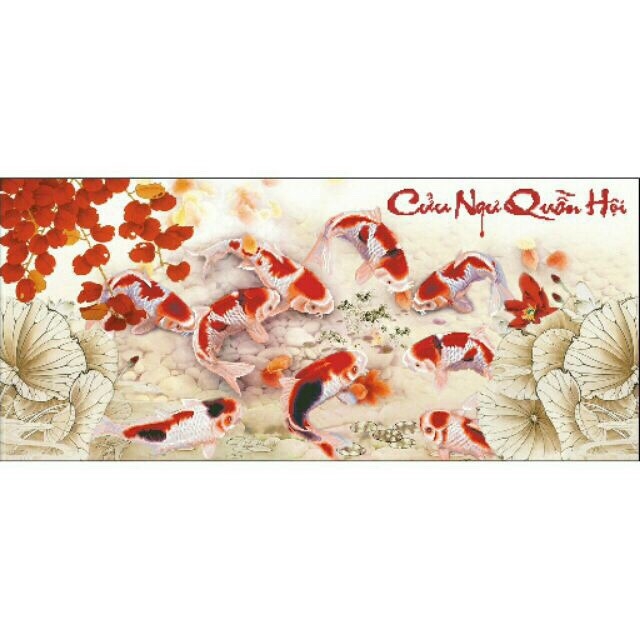 Tranh thêu chữ thập CỬU NGƯ QUẦN HỘI - CHƯA THÊU