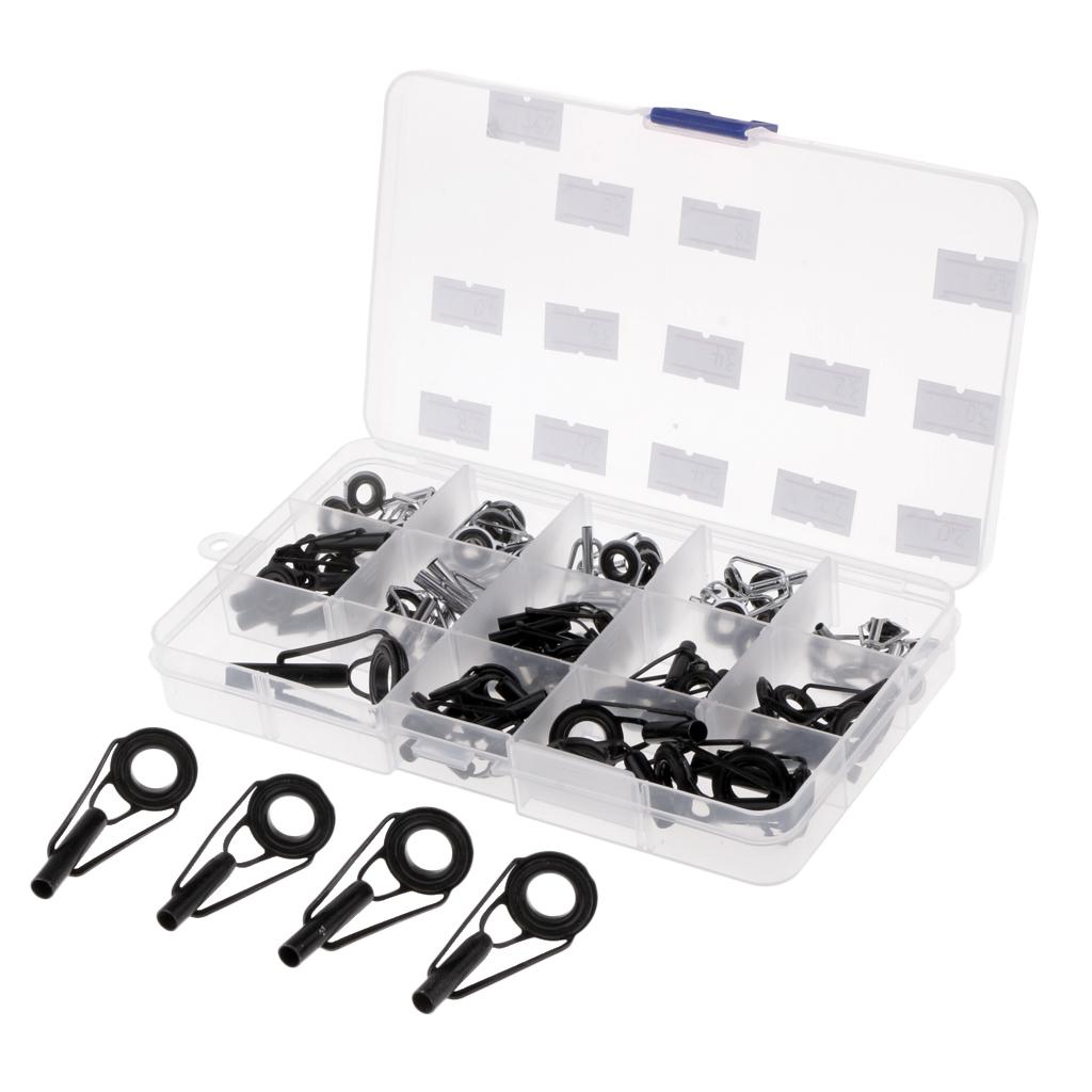 65Pcs Metal Fishing Rod Guides Ring Rod Repair Kit DIY Tips Rings