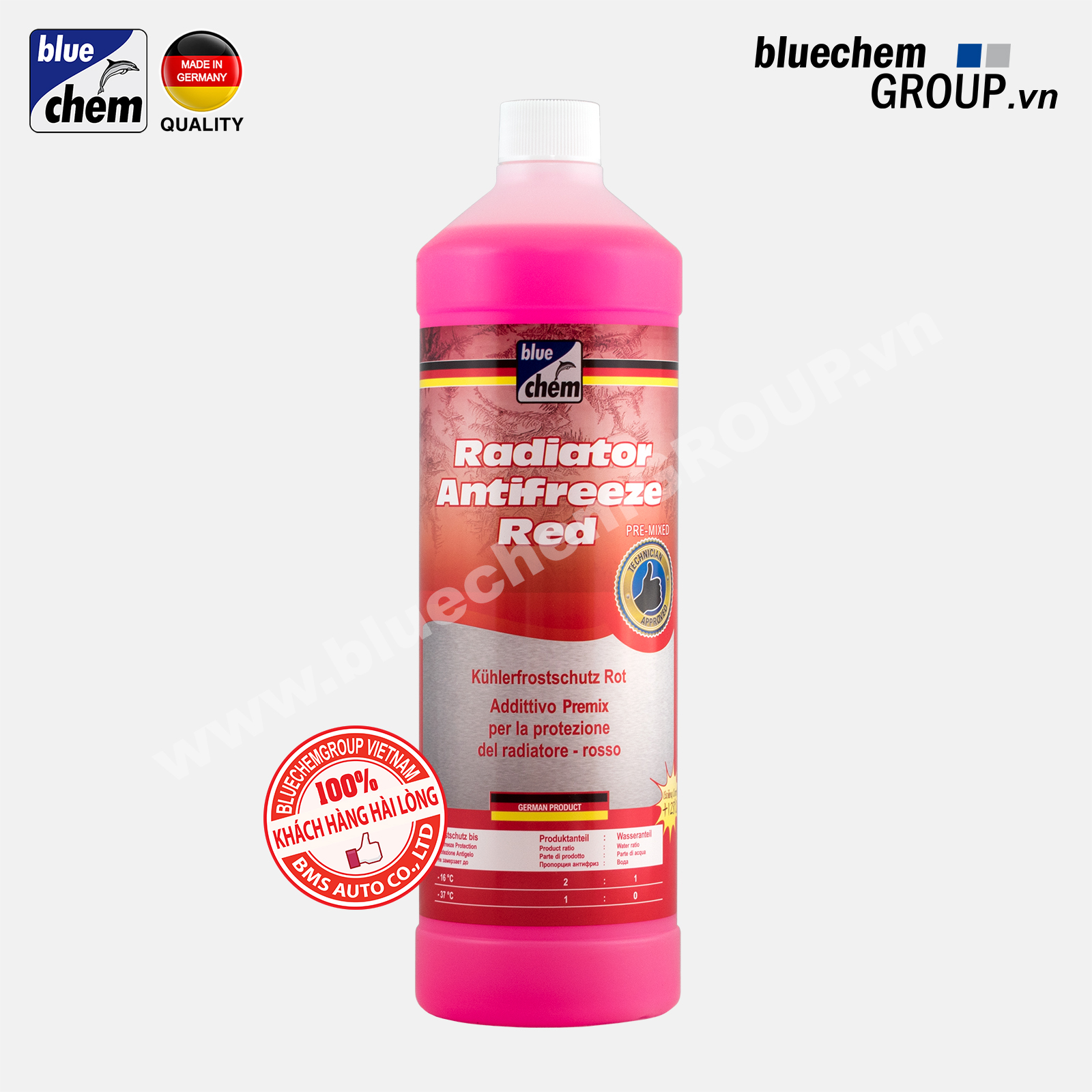 Nước Làm mát động cơ chống đông - màu Đỏ (bluechem Radiator Antifreeze Coolant Red) 1L