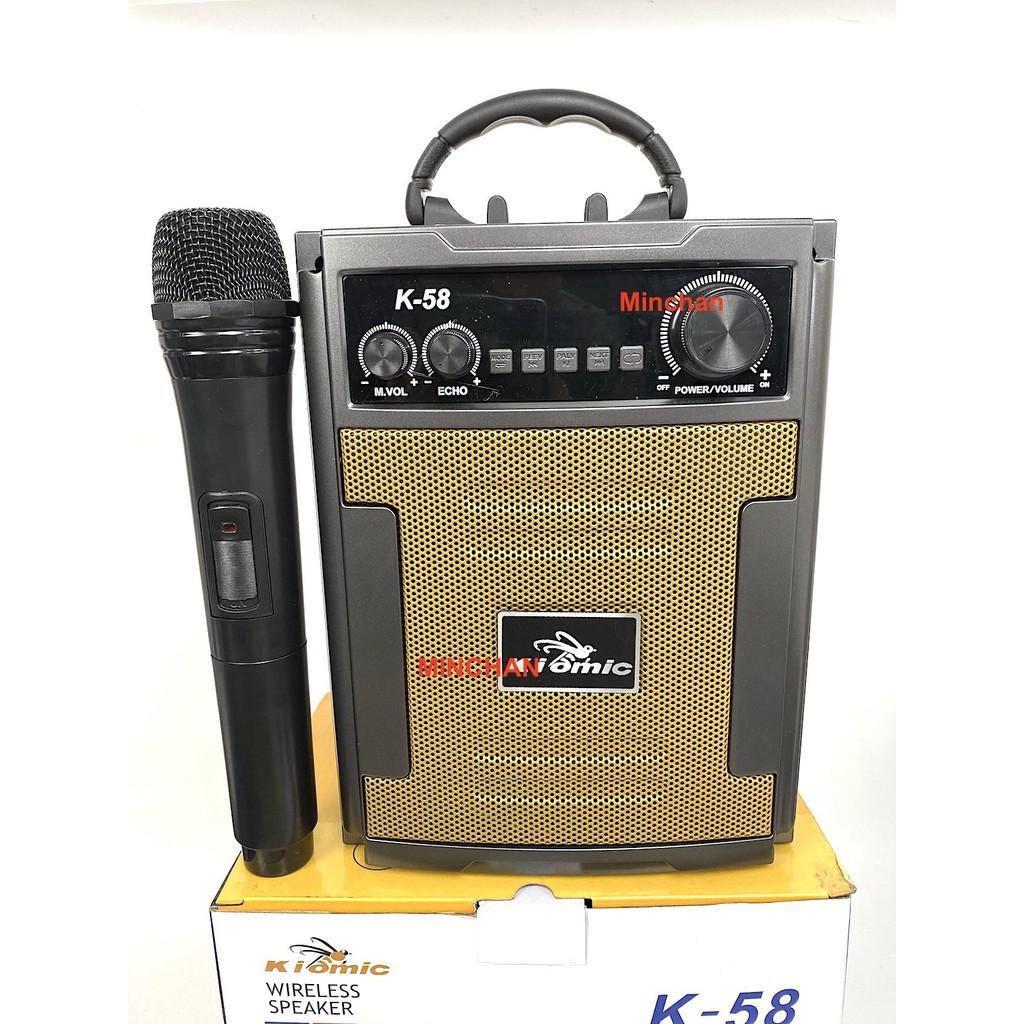 Loa Kéo Di Động Bluetooth Karaoke Thùng Gỗ Kiomic K58 Âm Chuẩn - Tặng Kèm 1 Micro Không Dây Hát Cự - Giao Màu Ngẫu Nhiên