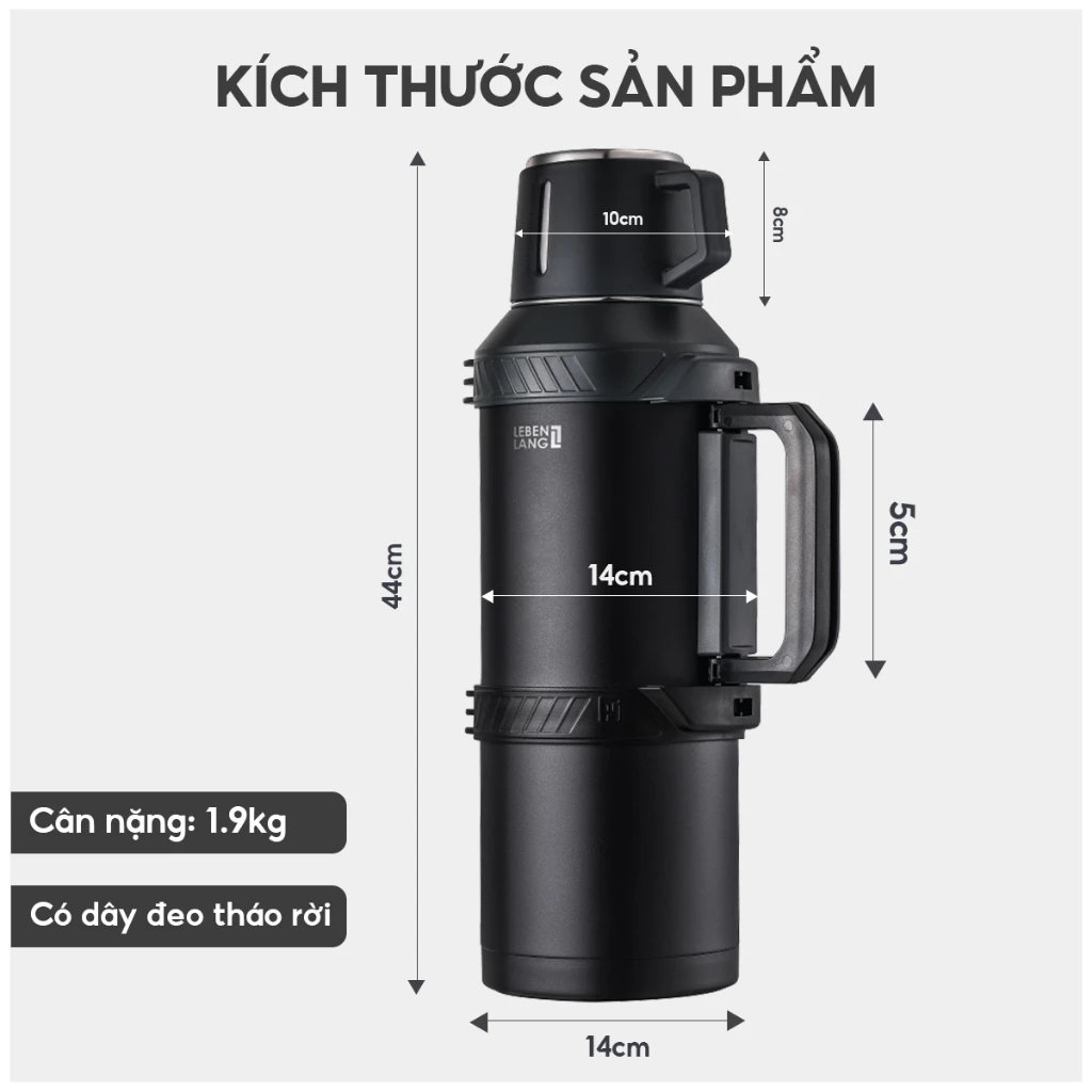 Bình giữ nhiệt Inox 316 Lê Bên Làng LBL3026/ LBL3025 dung tích 4L/ 6L có lõi lọc trà và dây đeo
