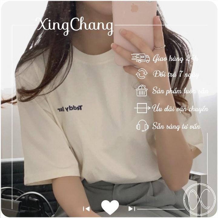 Áo phông nữ cộc tay, áo phông cổ tròn chất mịn đẹp cá tính in Teddy Bear mã NXC15
