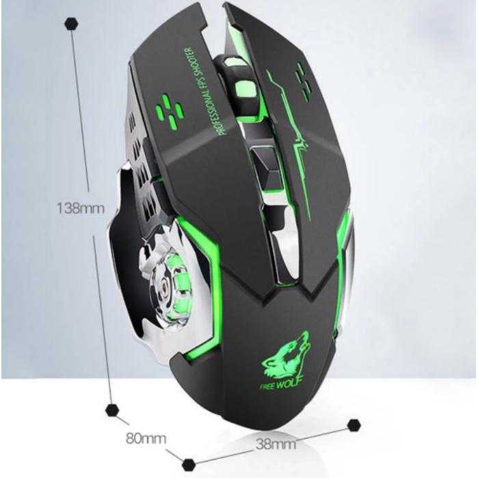 Chuột Chơi Game Sạc Không Dây Wolf X8 Click Cực Êm, 6 Phím Chức Năng Chơi Game Có Đèn Led (Bluetooth + Sạc) - Màu xám