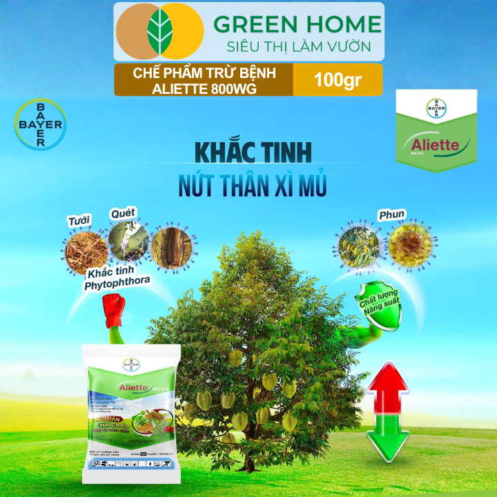 Chế Phẩm Trừ Bệnh Aliette 800WG GreenHome, Gói 100gr, Đặc Trị Thối Rễ, Lở Cổ Rễ, Xì Mủ Cho Cây Trồng