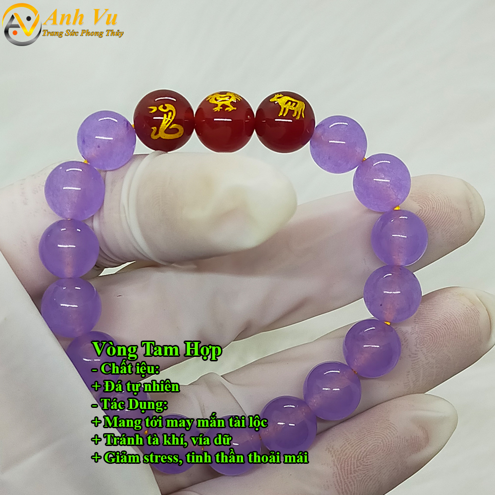 Vòng tay tỵ dậu sửu đá mã não tím tự nhiên - Vòng tay phong thủy cho nữ mệnh hỏa - May mắn tài lộc