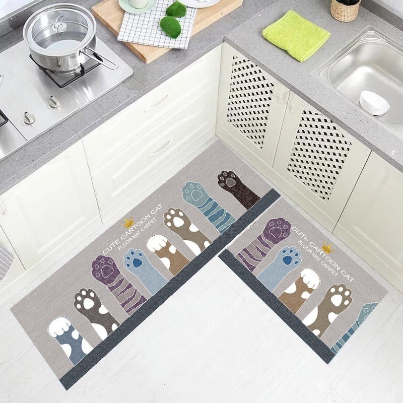 Set 2 Thảm Lau Chân Nhà Bếp Cao Cấp Chống Trơn Trượt, Thấm Hút Tốt Đế Cao Su Chống Trơn Trượt Hình Thú - Giao màu và hình ngẫu nhiên