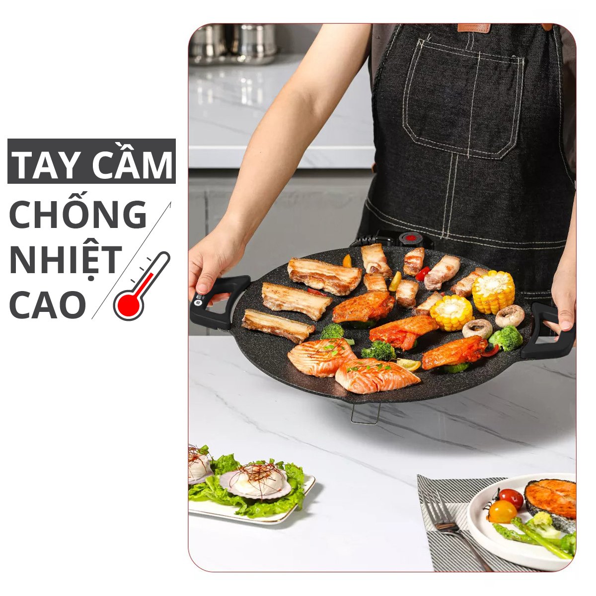 Chảo nướng điện tròn 36cm dày 3mm men đá