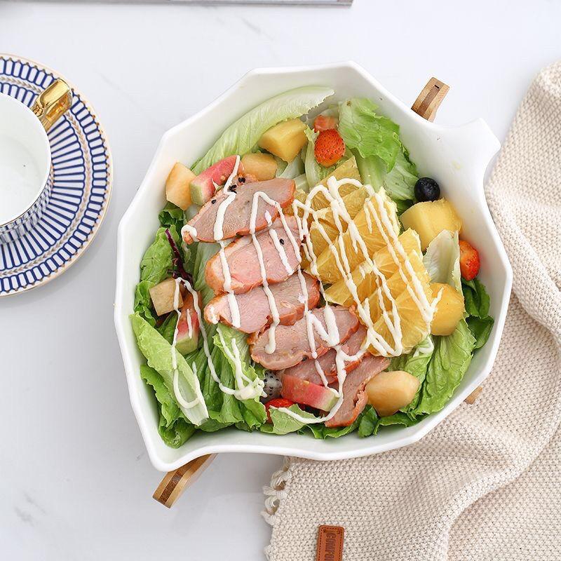 Khay sứ đựng hoa quả kèm khay gỗ ,Tô sứ trộn salat, hàng sứ xuất Âu cao cấp