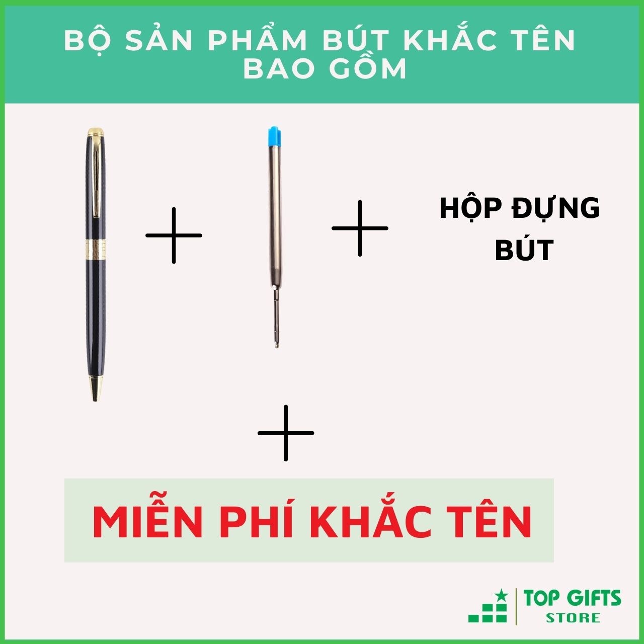 Bút ký khắc tên Đen Viền Vàng PDV119 Xoay mở ngòi 0.7mm| Quà tặng thầy cô 20/11 + Ruột bút + Hộp đựng bút