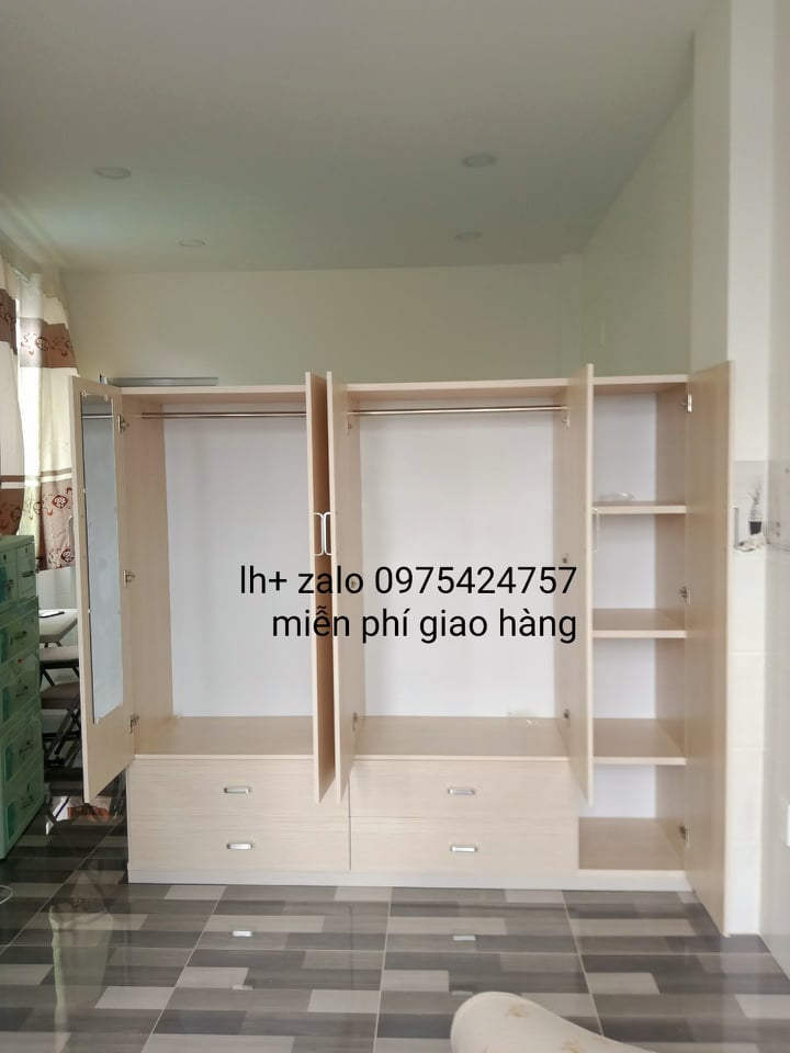 Tủ nhựa đài loan 5 cánh màu gỗ kèm gương