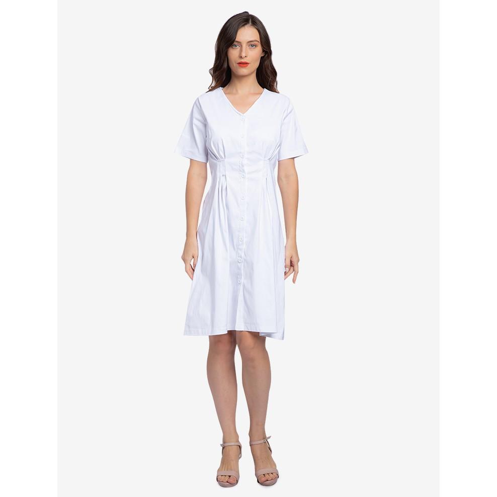 Đầm Trắng Cổ Tim Xếp Ly - Lovadova 19D02C006
