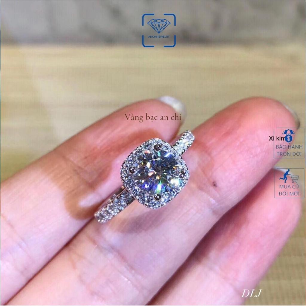 Nhẫn nữ bạc 925 xi bạch kim mặt đá vuông cao cấp, trang sức Anchi jewelry