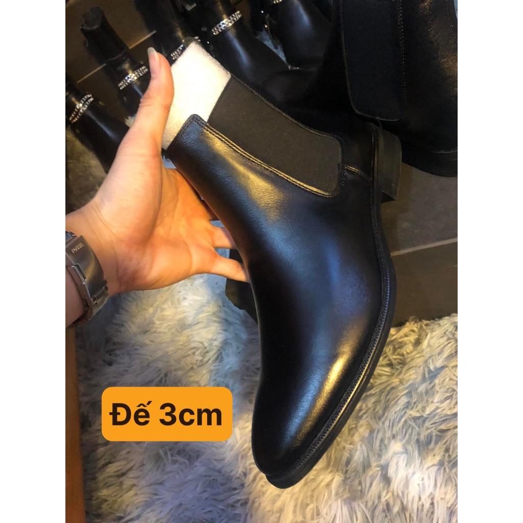 ( Chun thẳng ) Giày Bốt Nam, 4cm Heels Chelsea Boots Da Bò Classic