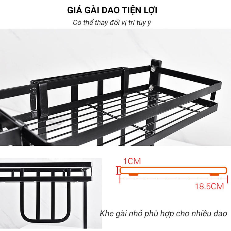 Kệ gia vị chữ E cao cấp VANDO bằng thép carbon chống gỉ, chống xước, kệ đựng chai lọ gia vị đa năng, kệ để đồ nhà bếp gọn gàng, sang trọng