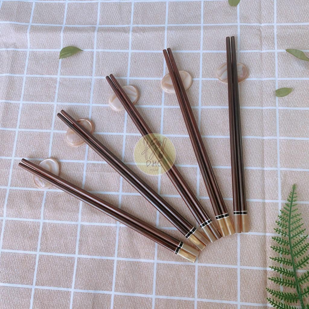 Đũa gỗ Trắc đầu gắn sừng tròn 25cm siêu sạch - Hàng đẹp - Đũa gỗ Cao Cấp