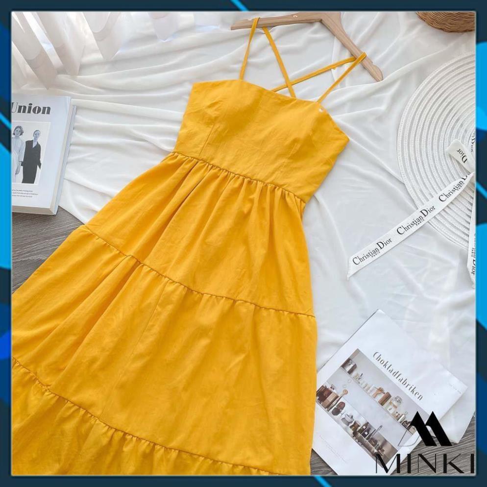 VÁY MAXI DÂY ĐAN LƯNG - CHẤT LIỆU VOAN CÁT - 2 MÀU VÀNG VÀ TRẮNG