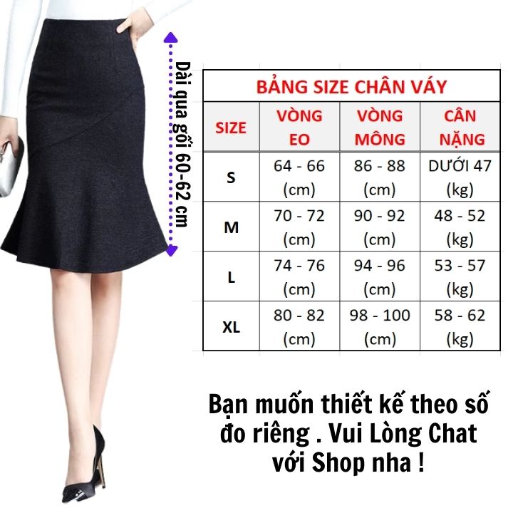 Chân váy đuôi cá dáng dài 60cm ôm mông chuẩn phong cách hàn quốc sang trọng chất vải co giãn thoáng mát khi mặc New Design CV0081