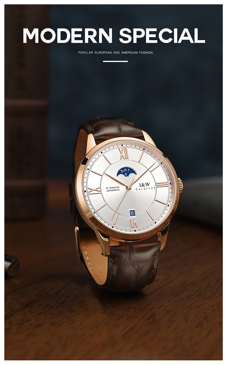 Đồng hồ nam chính hãng IW CARNIVAL IW528G-1 Kính sapphire ,chống xước,Chống nước 30m ,Bảo hành 24 tháng,Máy cơ ,Dây da cao cấp
