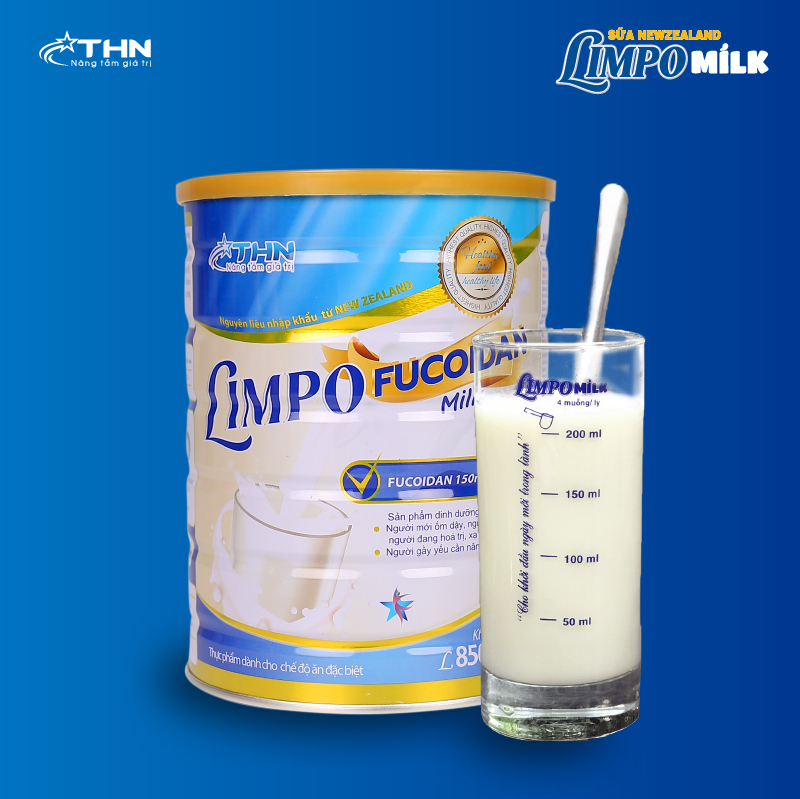 LIMPO MILK FUCOIDAN 850G - Sữa bột dinh dưỡng dành cho người hoá trị, xạ trị, người mới ốm dậy, người sau phẫu thuật