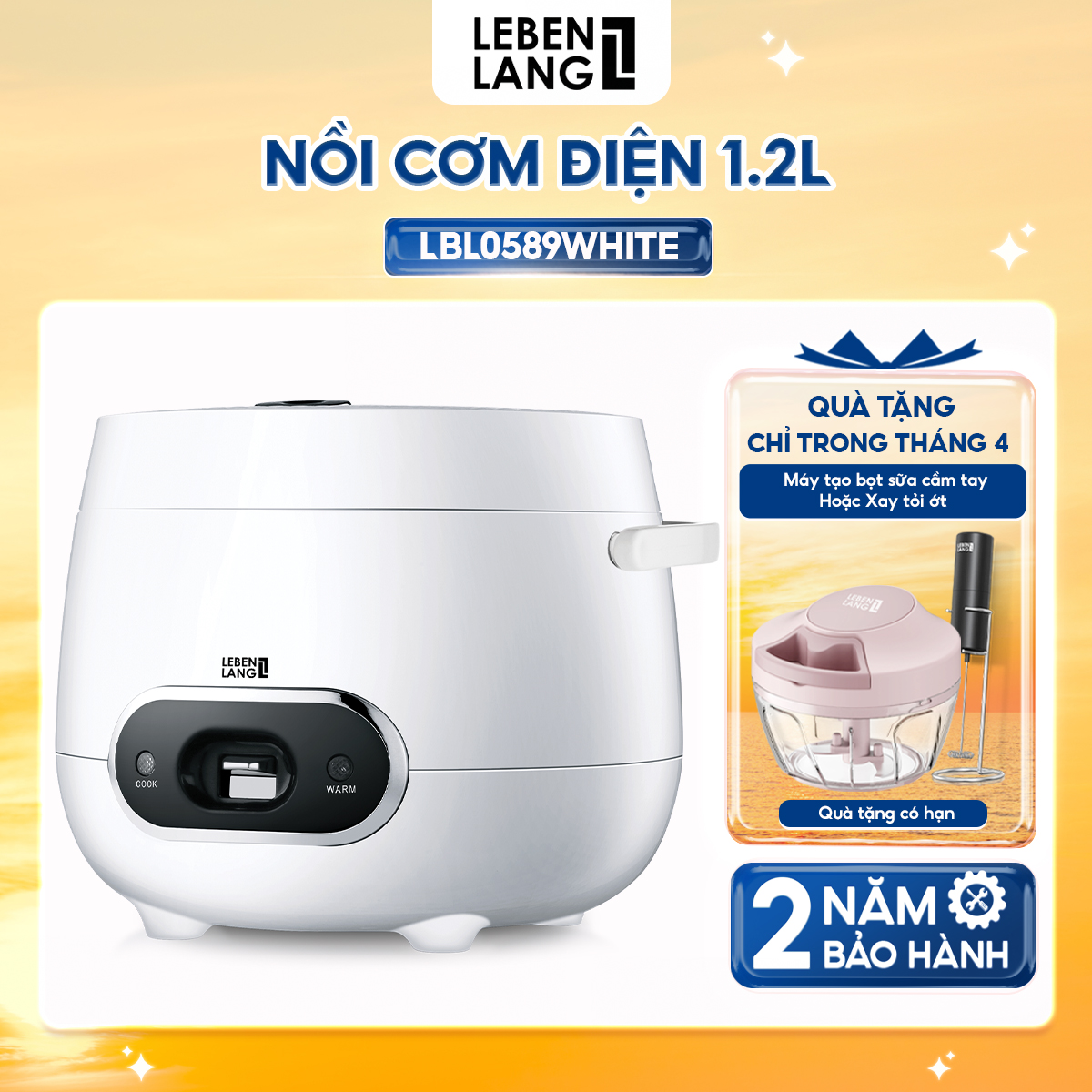Nồi cơm điện Lebenlang LBL0589 dung tích 1200ml, công suất 500W, thiết kế đơn giản hiện đại - hàng chính hãng