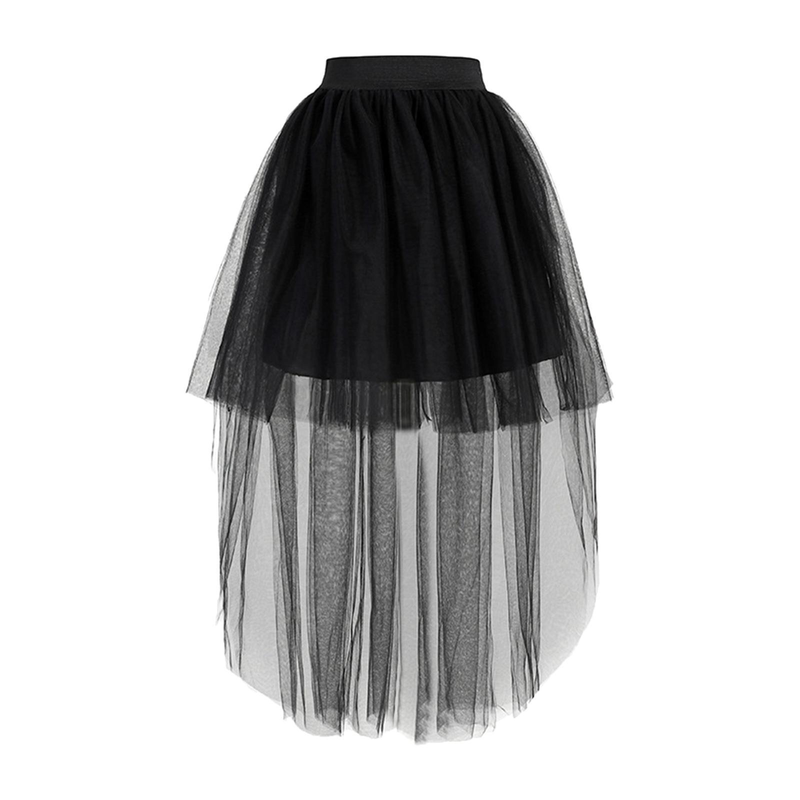 Mini Women Long Tulle Skirt Layered MIDI Skirt A Line Overlay Maxi Skirt Evening Prom Elastic High Waist Dancewear Cosplay