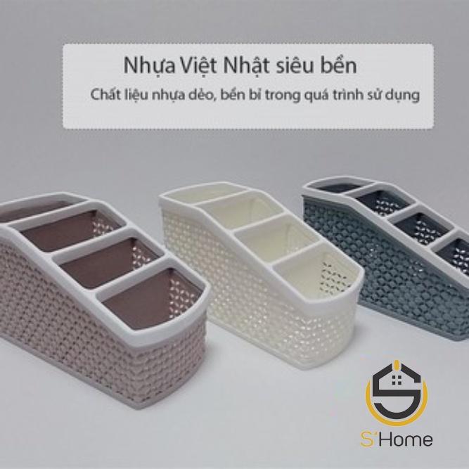 Giỏ Nhựa 4 Ngăn Đựng Bút Viết ️S'Home️ Giỏ Đựng Vật Dụng Văn Phòng Để Bàn Tiện Dụng, Tiết Kiệm Diện Tích – SH41