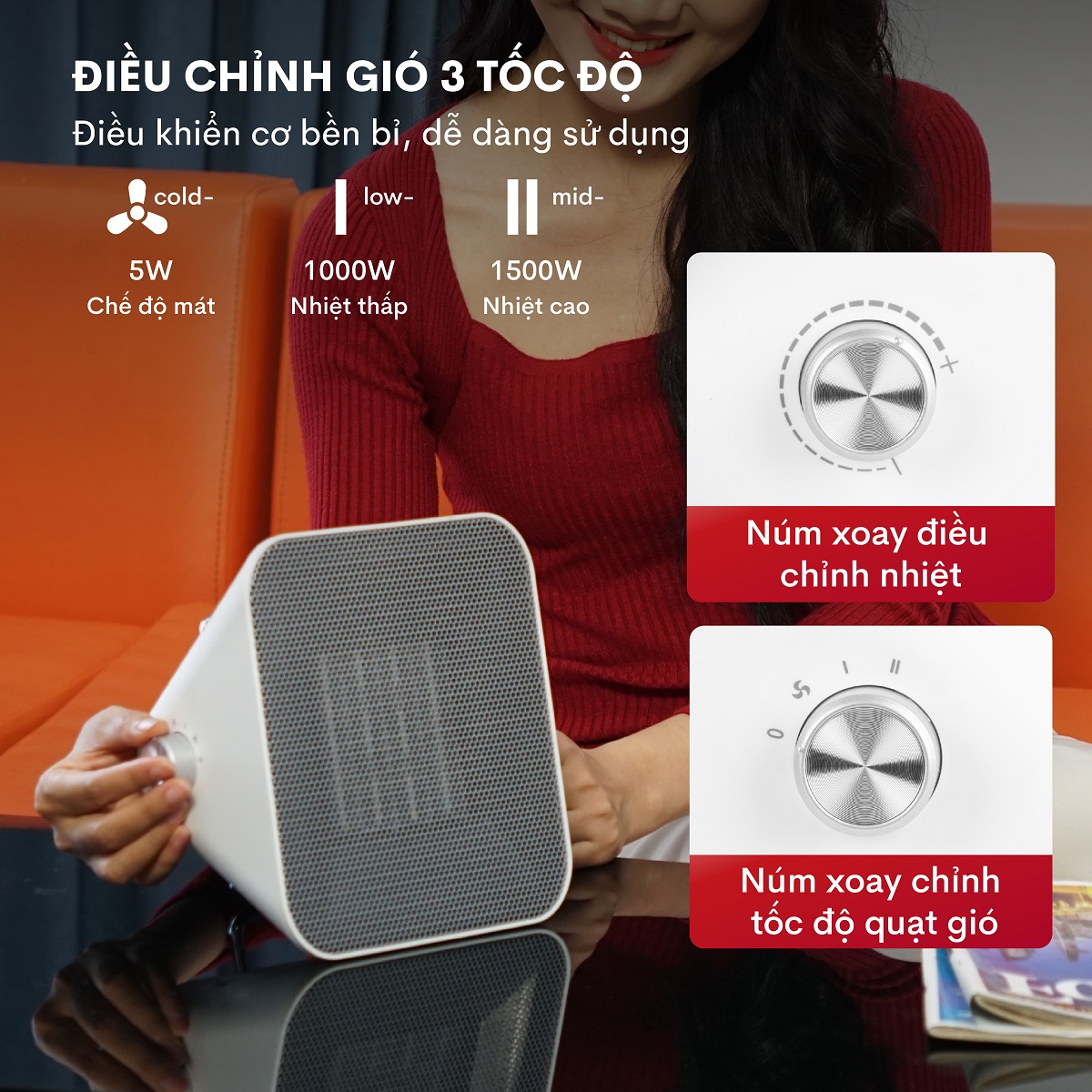 Quạt sưởi gốm ấm Mini nhập khẩu không khô da Fujihome, Hàng Chính hãng bảo hành 2 năm